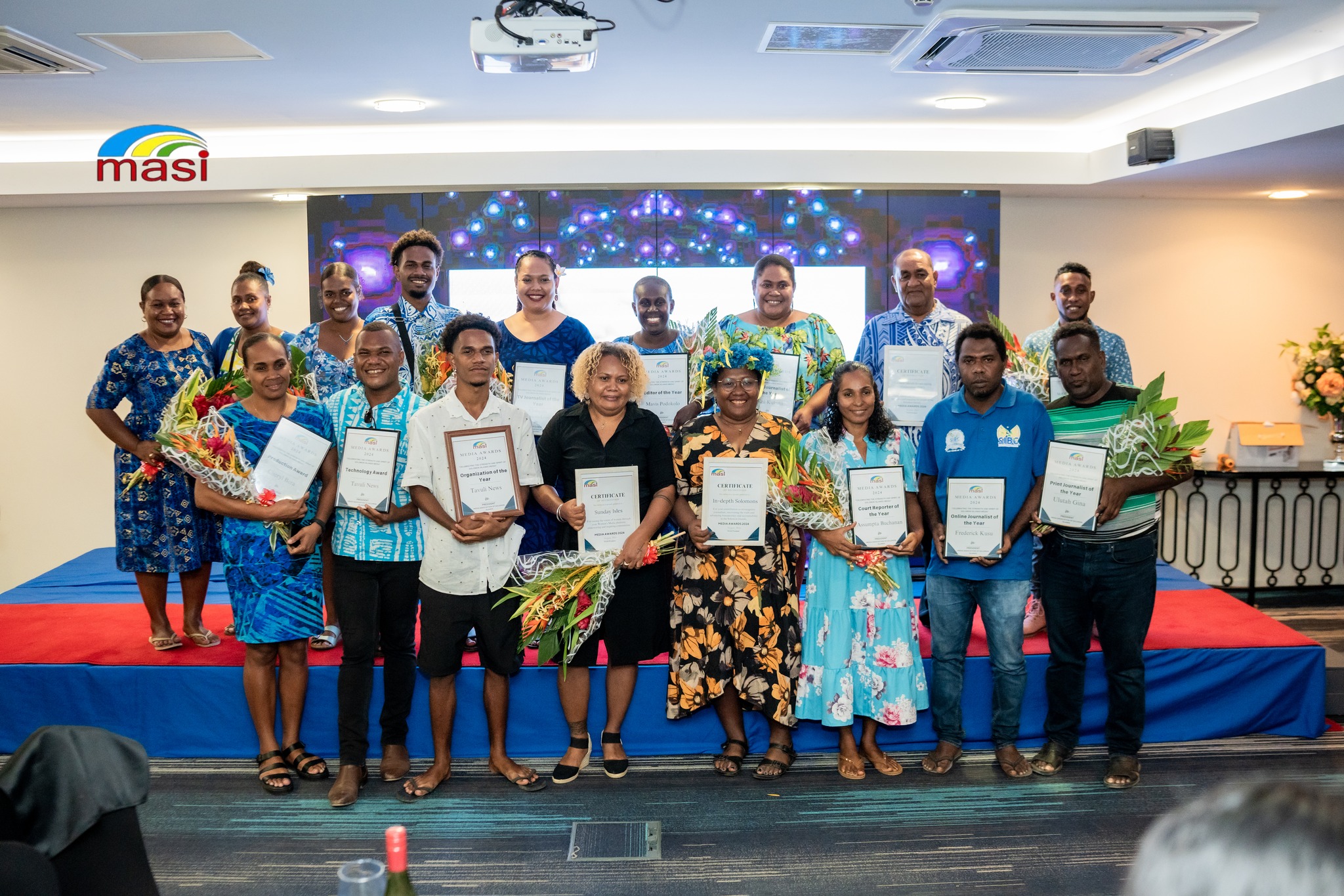 The Media Association of Solomon Islands (MASI) 2024 Media awardees with their certificates